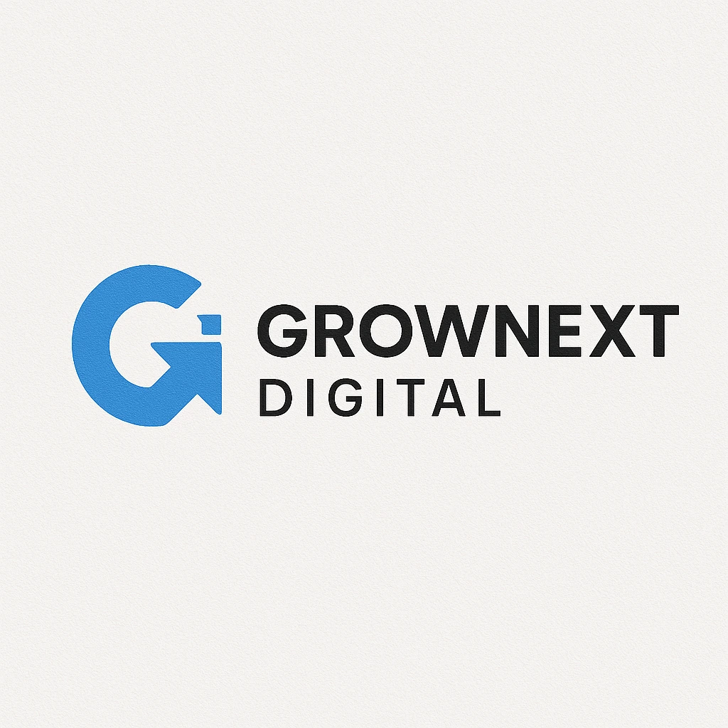 Logo of GrowNext Digital, a leading digital marketing agency in Faridabad, featuring a modern blue “G” symbol and bold typography that represents growth and online branding. If you want, I can also create:
